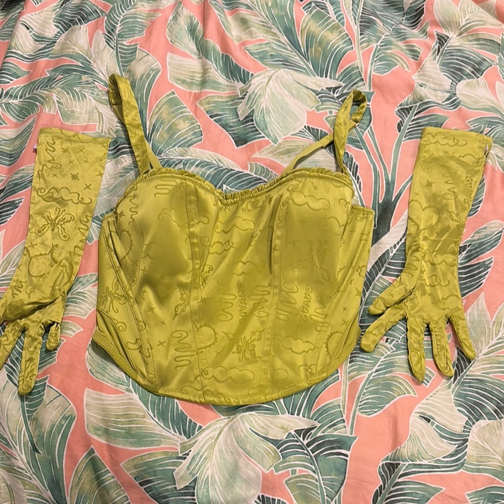 Green Corset Top with Matching Gloves